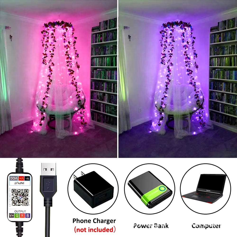 Smart RGB Christmas Fairy String Light APP Bluetooth Control Waterproof USB Copper Wire Lights 16 Colors New Year Decoration